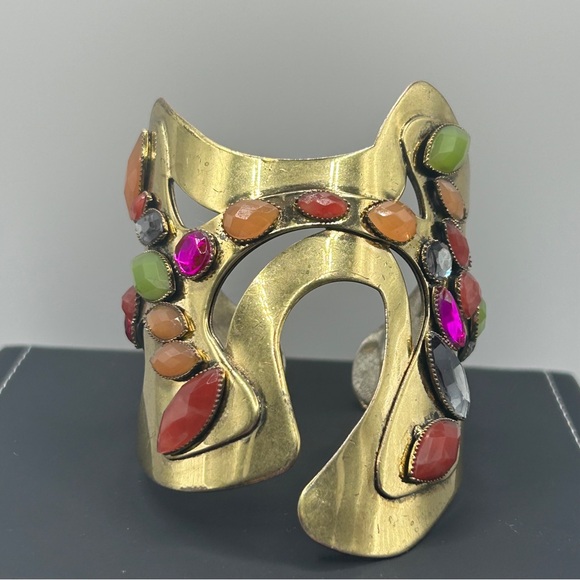Brass Multicolor Gemstone Cuff Bracelet - Picture 1 of 8
